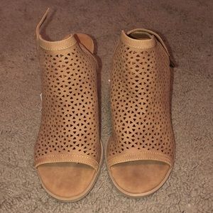Open toe, open ankle, tan booties